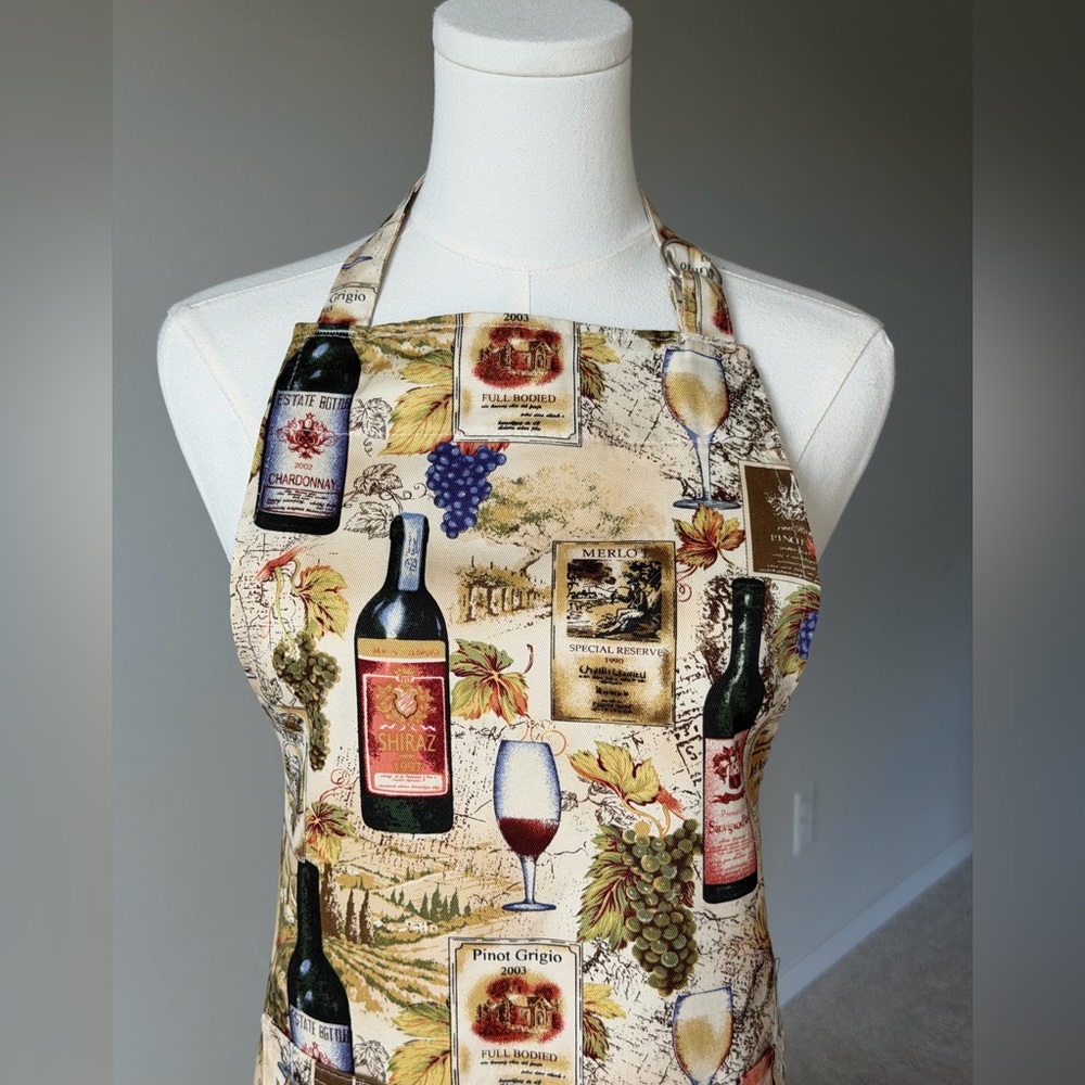 mou designs Wine Glass & Bottle Kitchen Cotton Apron-Fun Barware / Chef Cooking - Picture 2 of 11